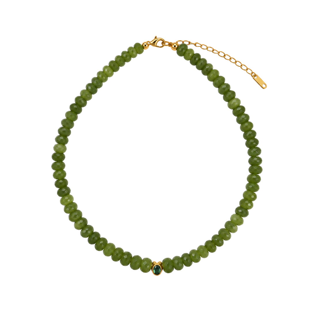 Faceted Olive Green Gemstone Necklace with Bezel Pendant