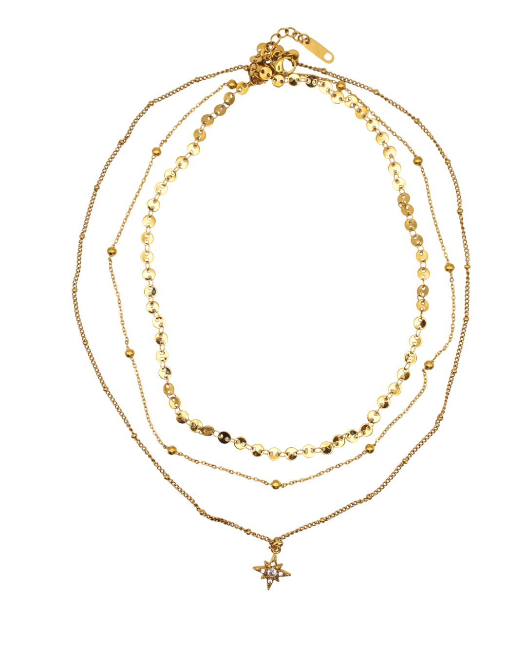 Gold layered necklace with a star pendant.
