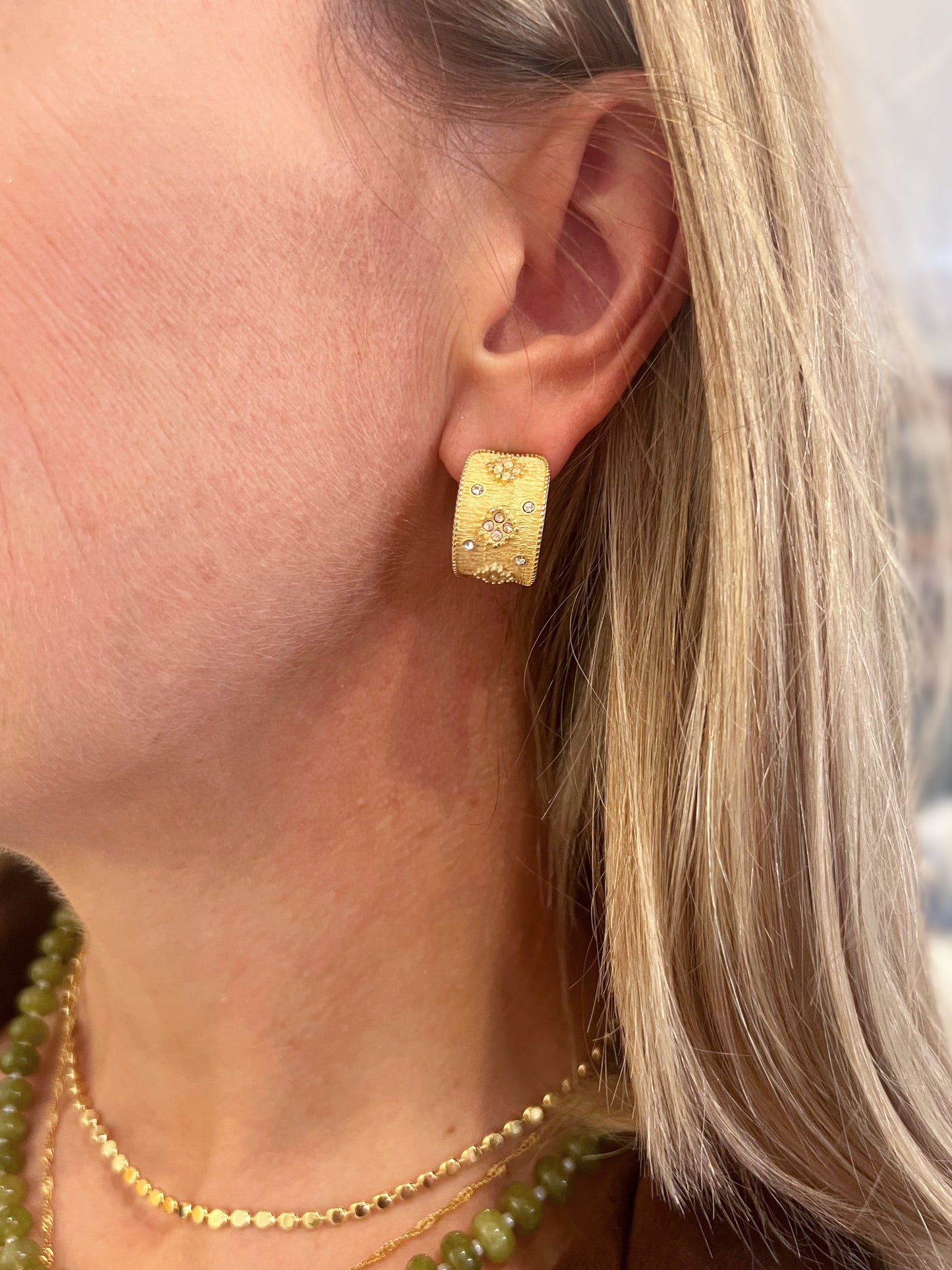 18K Gold Textured Huggie Earrings