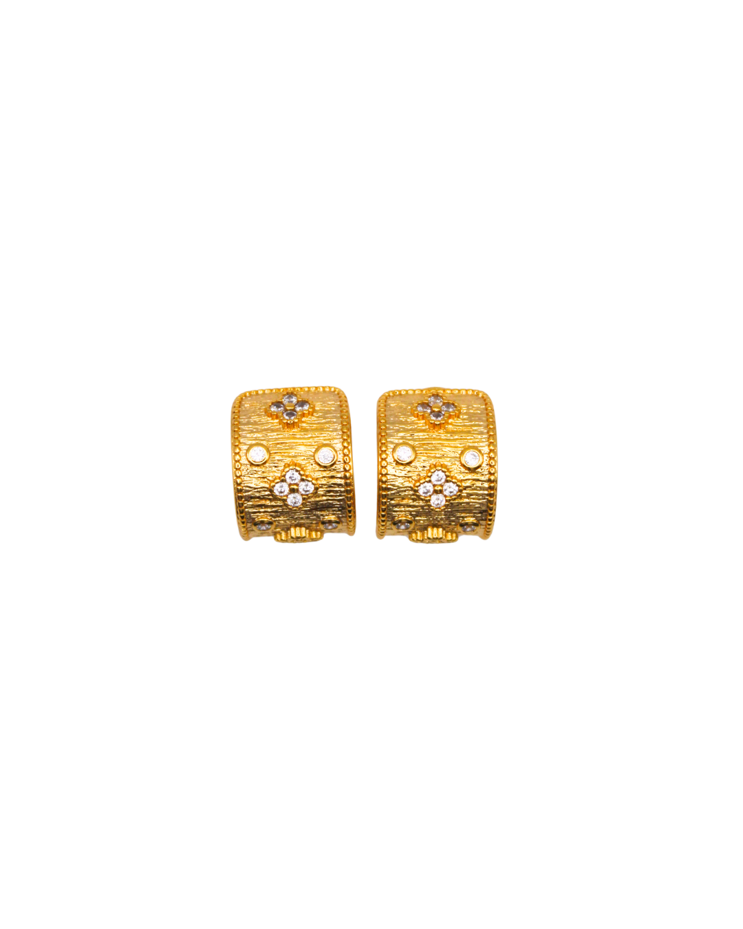 Pair of gold earrings with diamond-like stones