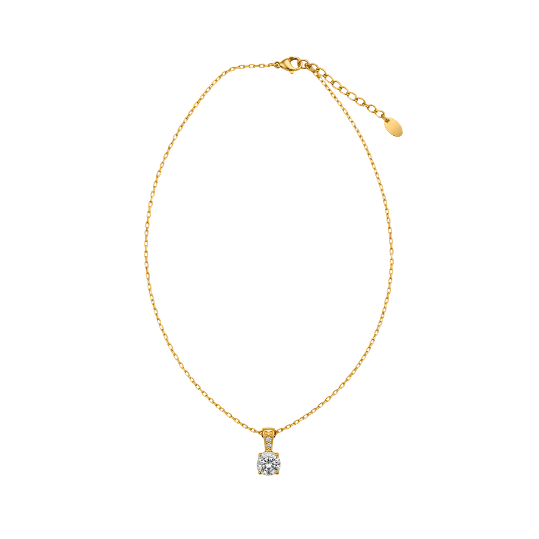 18K Gold Brushed Classic Diamond Pendant Necklace