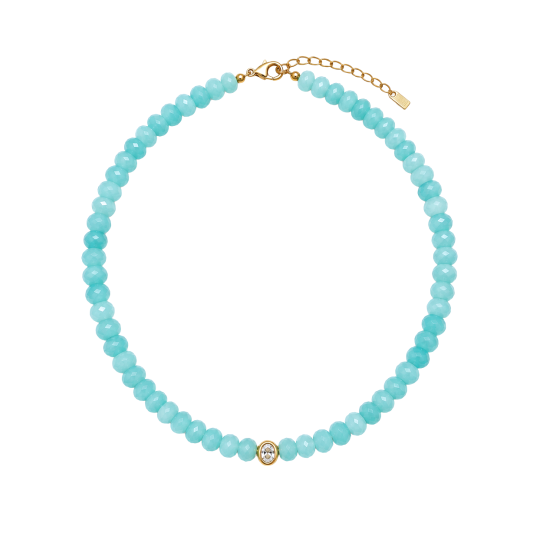 Faceted Teal Gemstone Necklace with Bezel Pendant