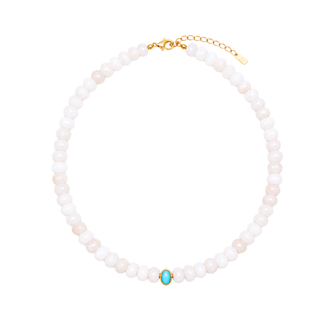 Faceted Milky White Gemstone Necklace with Bezel Pendant