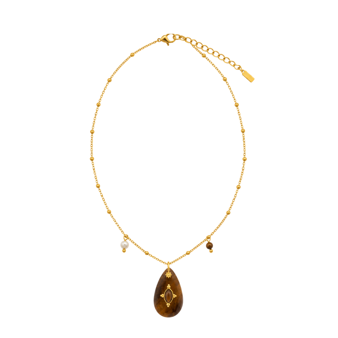 Tiger's Eye Teardrop Pendant Necklace