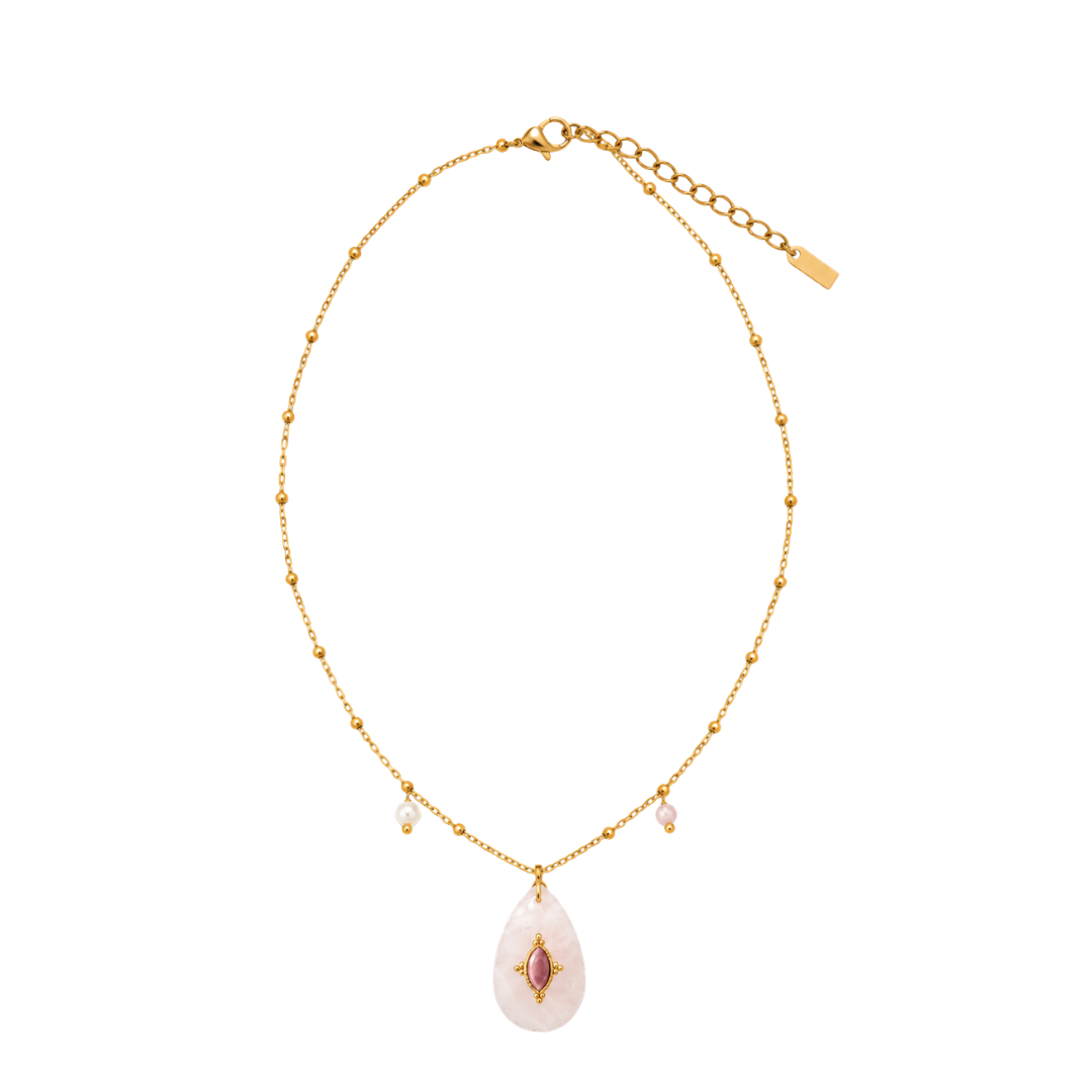 Rose Quartz Teardrop Pendant Necklace