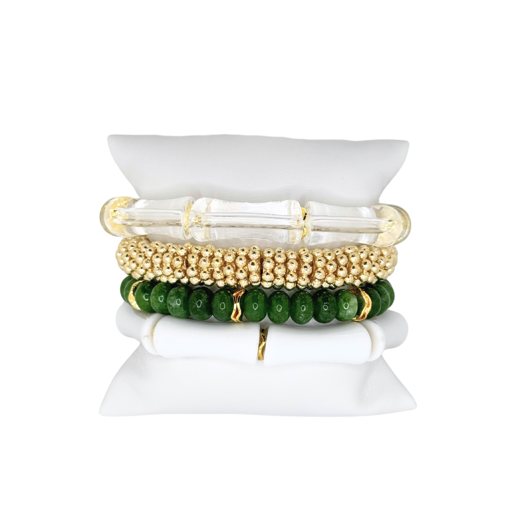 Green and Gold Baylor BU  University Bracelet Stack