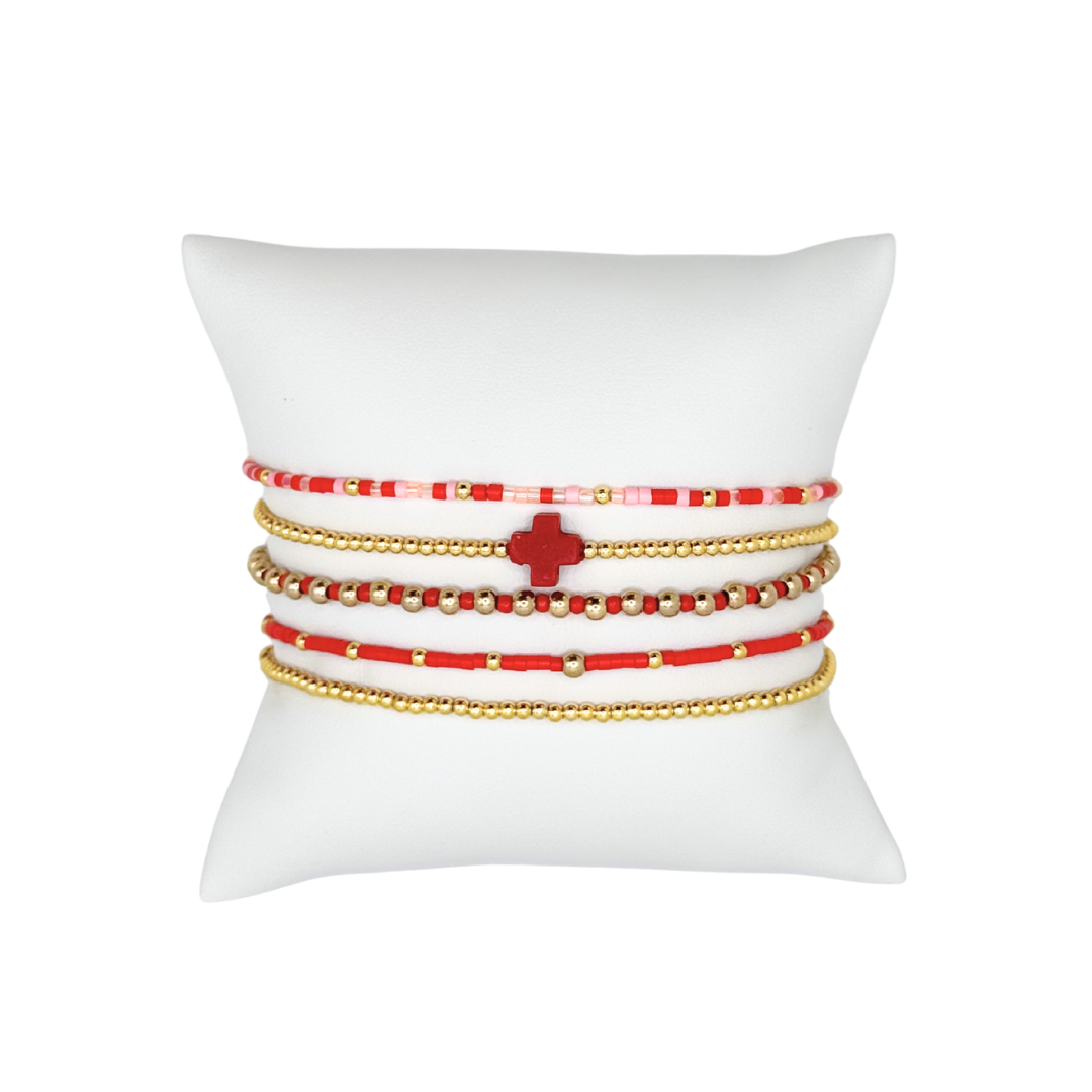 Red Bitty Bauble Bracelet Stack