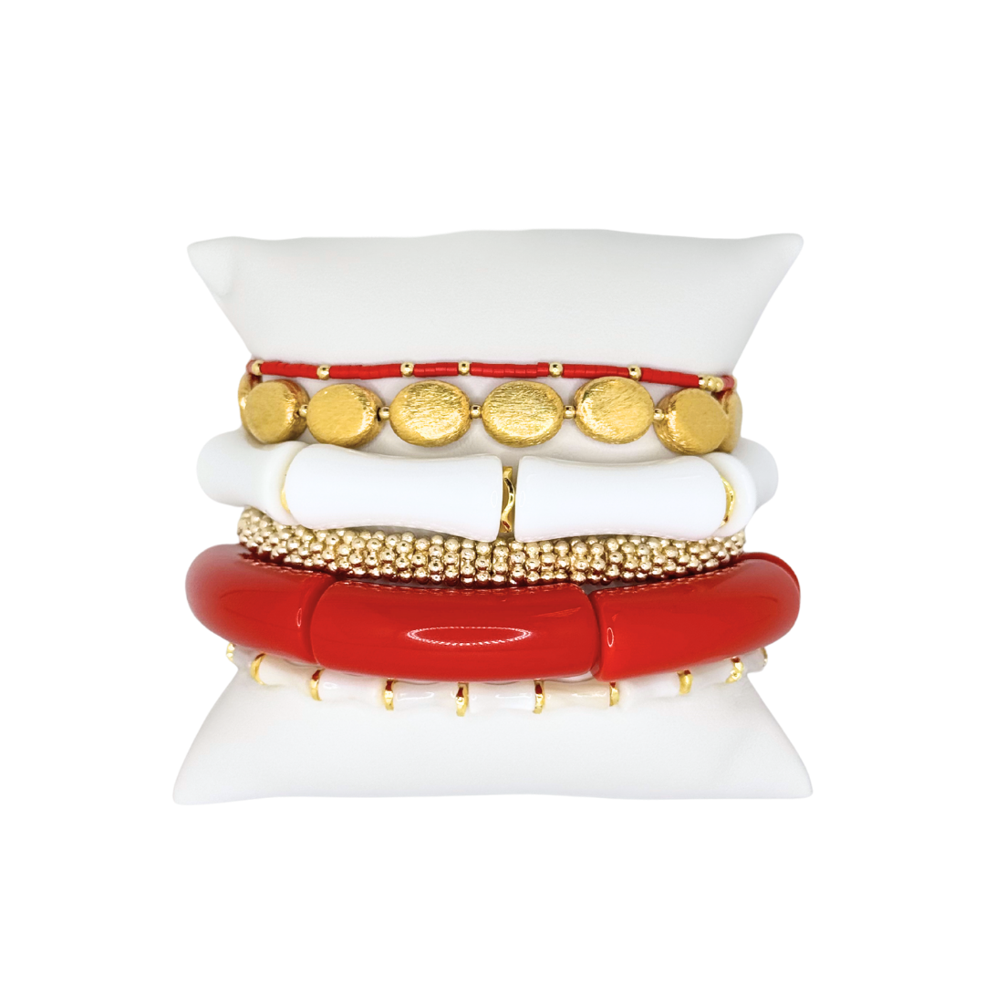 Red, White & Gold Kansas City Chiefs Bracelet Stack