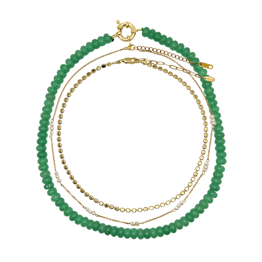 Green and Gold Necklace Stack