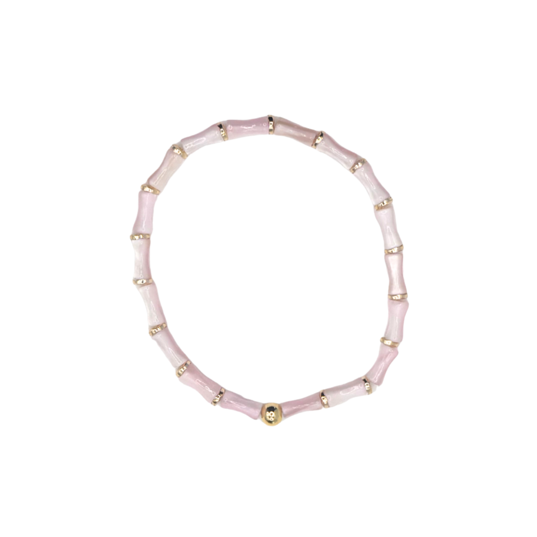 Dainty Pink Acrylic Bamboo Bracelet with Gold Accents