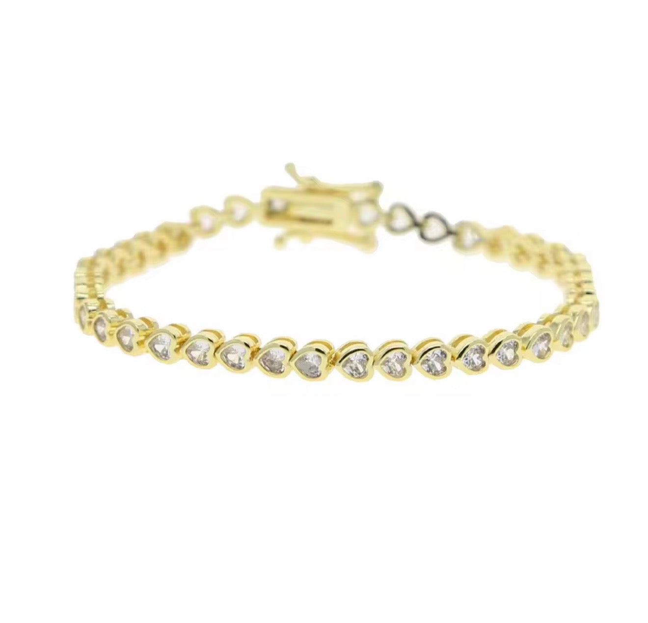 18K Gold Heart Tennis Bracelet
