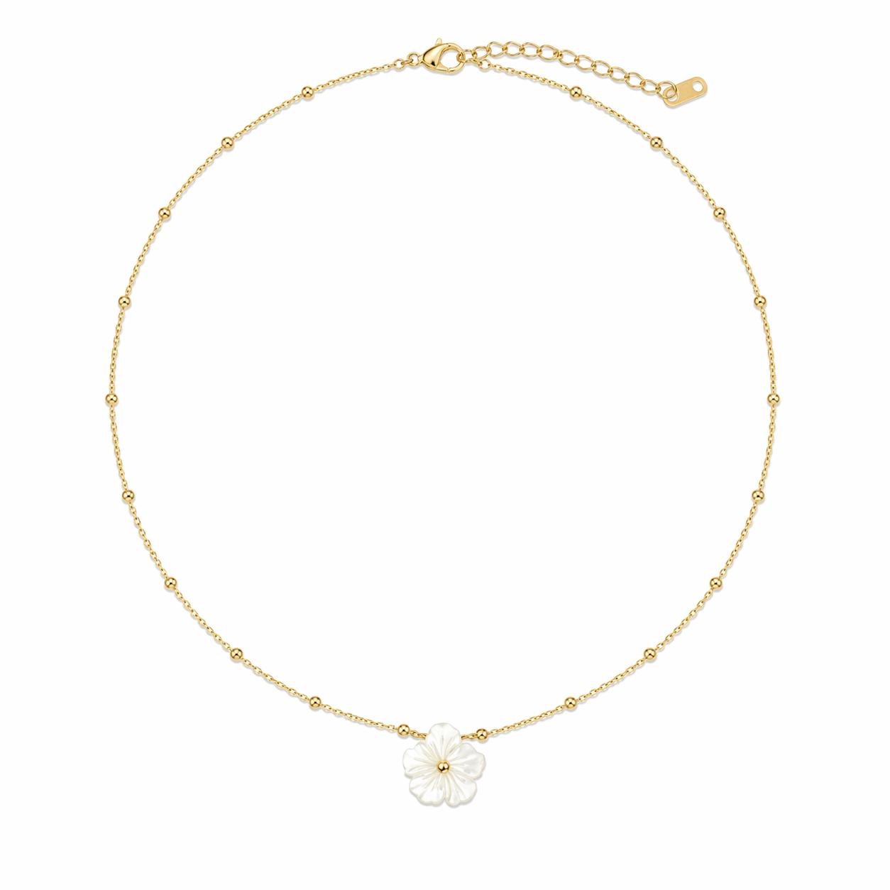 18K Gold & Mother of Pearl Waterproof Dainty Bloom Necklace