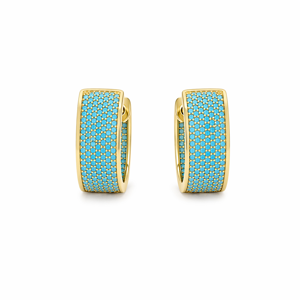 18K Gold and Turquoise Waterproof Pave Huggie Earrings
