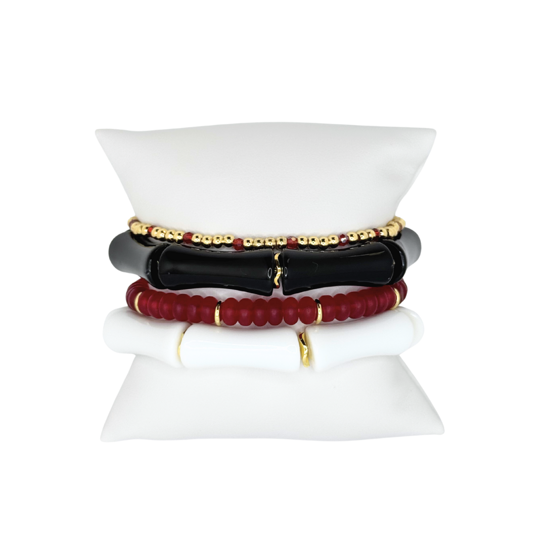 Crimson and Black Bracelet Stack OU Oklahoma Texas Tech 
