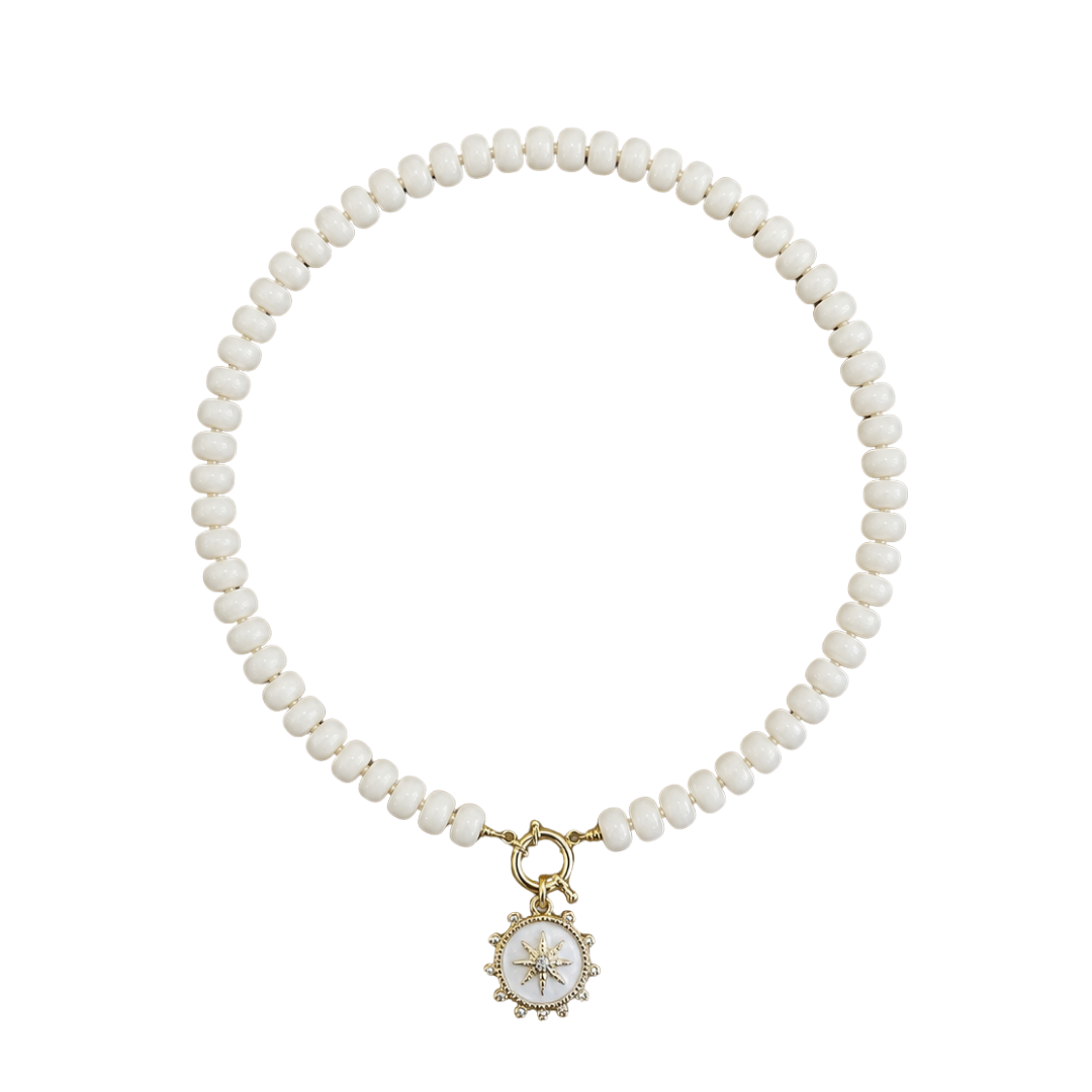 Bone White Gemstone Compass Pendant Necklace