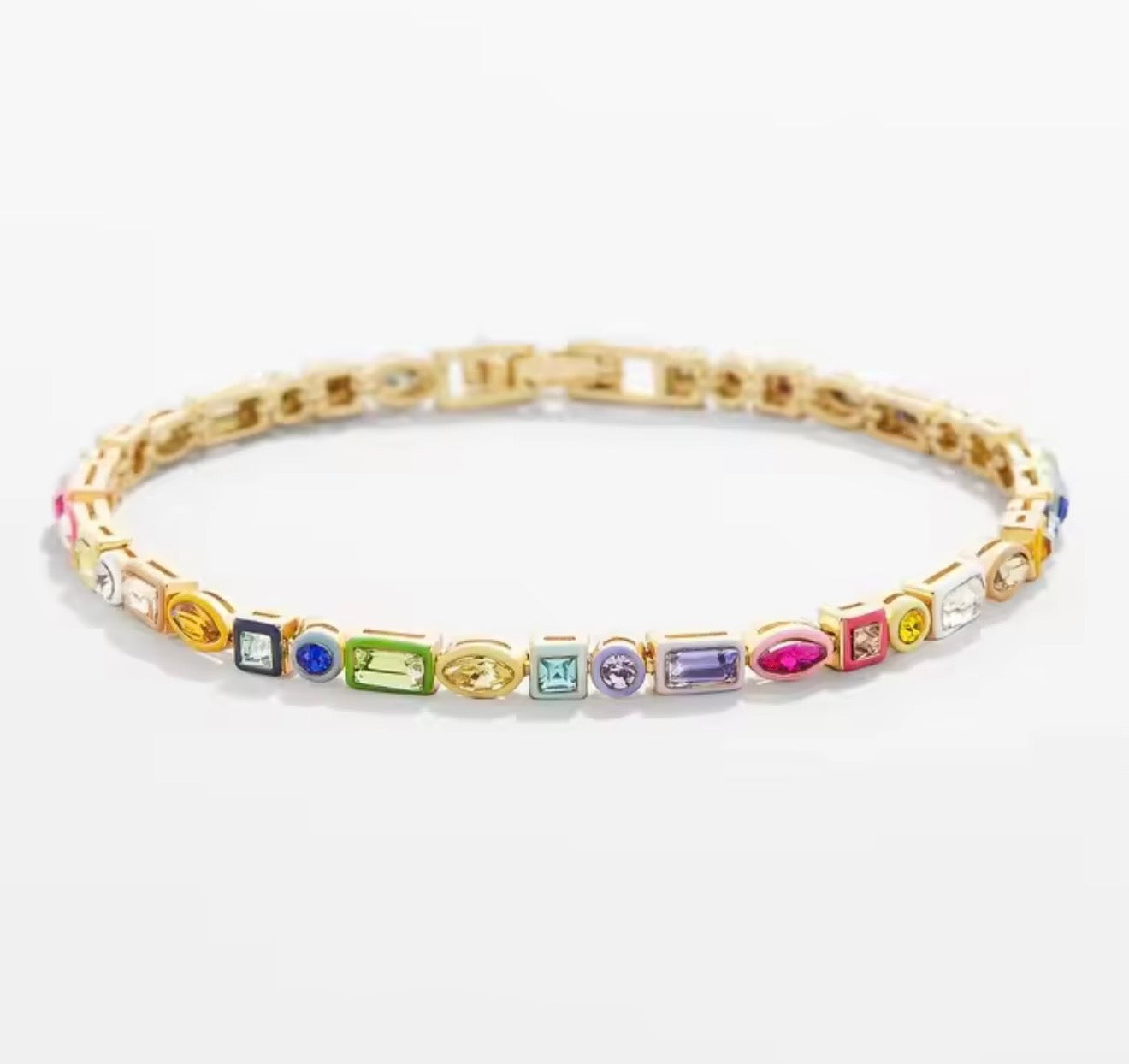 18K Gold Geometric Rainbow Multi Shape Tennis Bracelet