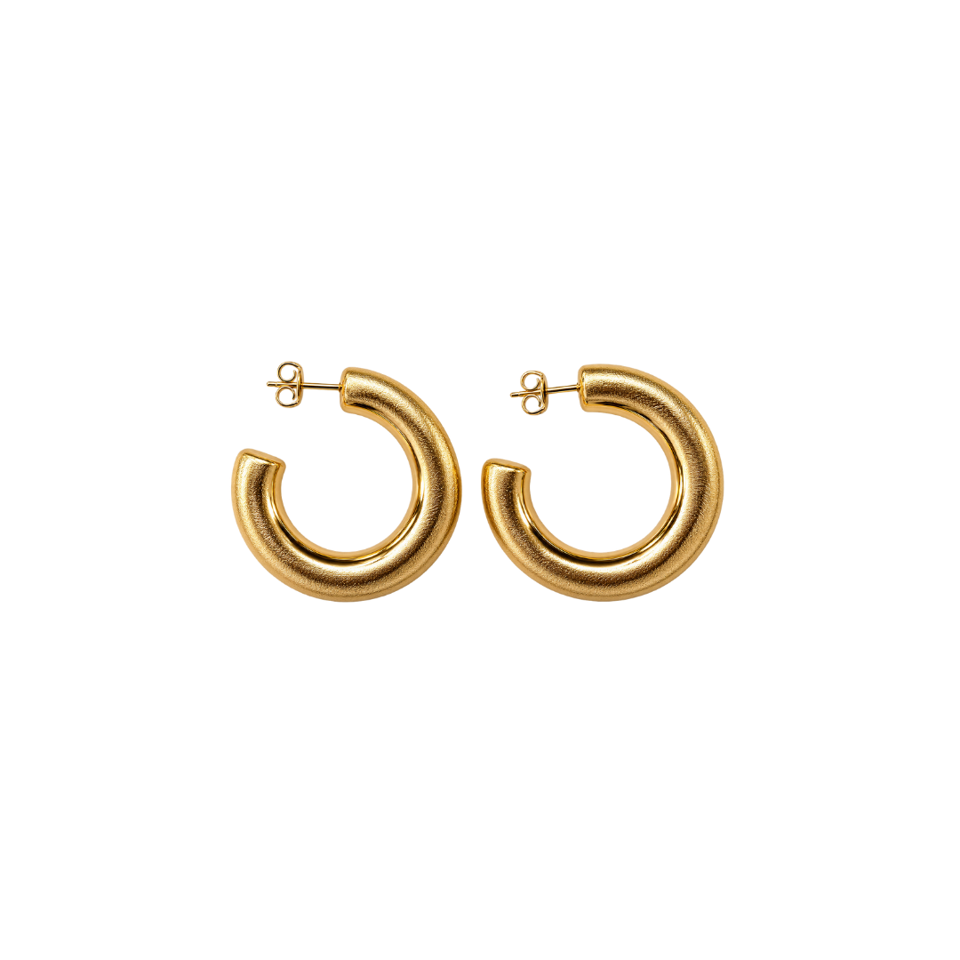 Chunky 18K Gold Brushed Hoop Earrings