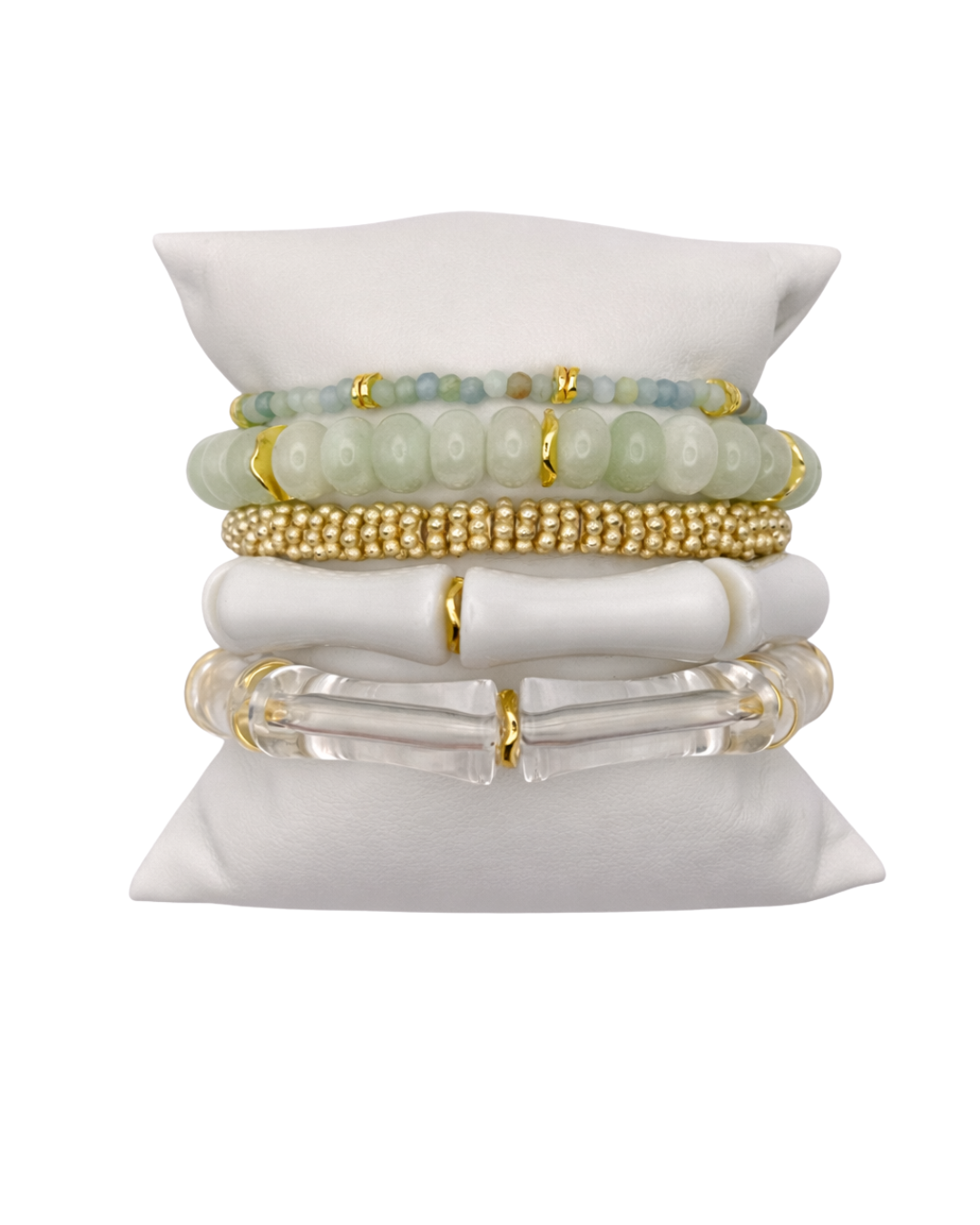 Blue, white, gold and green Amarillo Curated Bracelet Stack