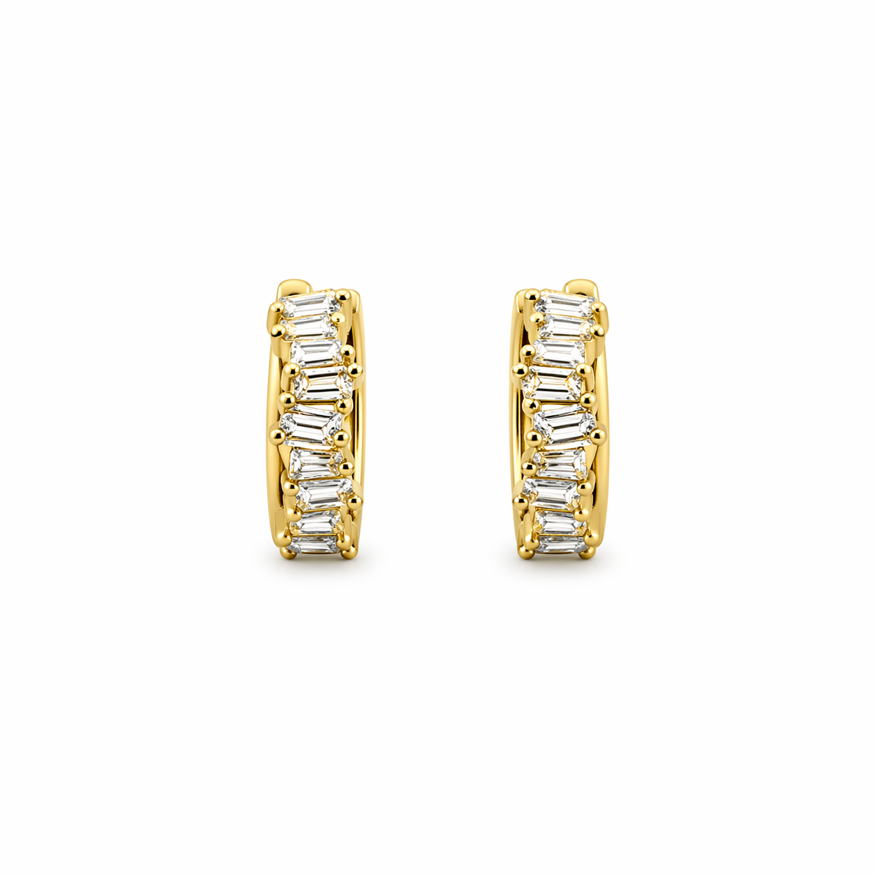 18K Gold & 925 Silver Baguette Huggie Earrings