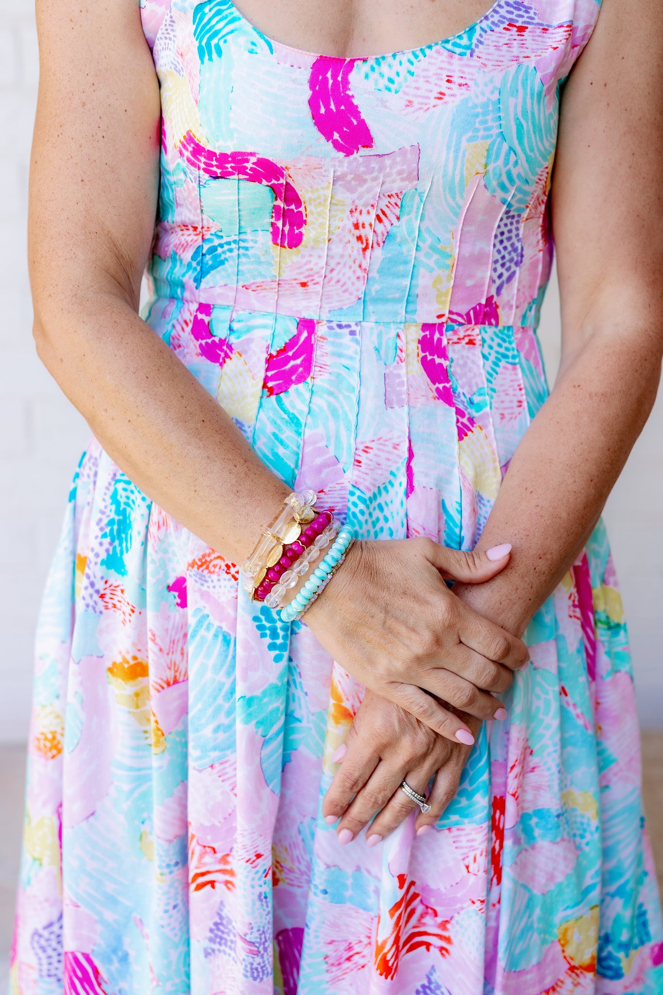 Fuchsia Gemstone Bracelet with Gold Accents
