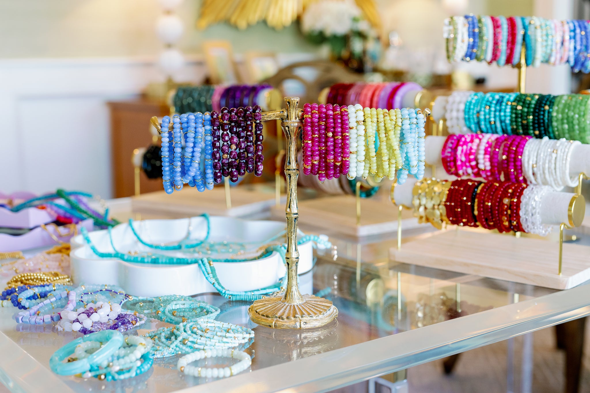 gemstone bracelets in a variety of colors