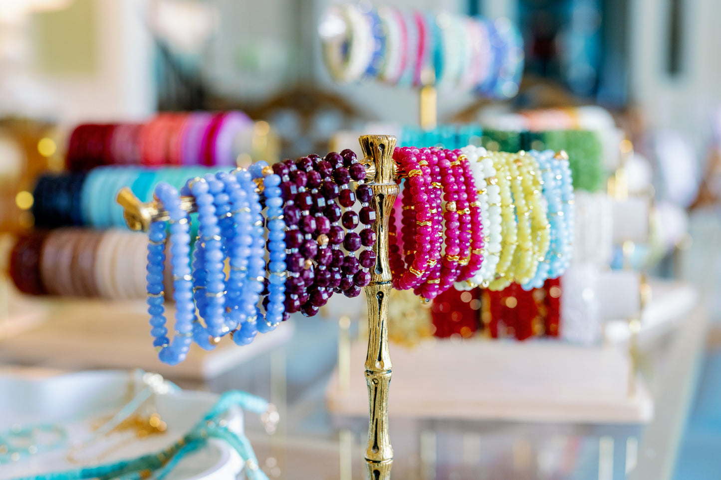 crystal cut and gemstone bracelets display