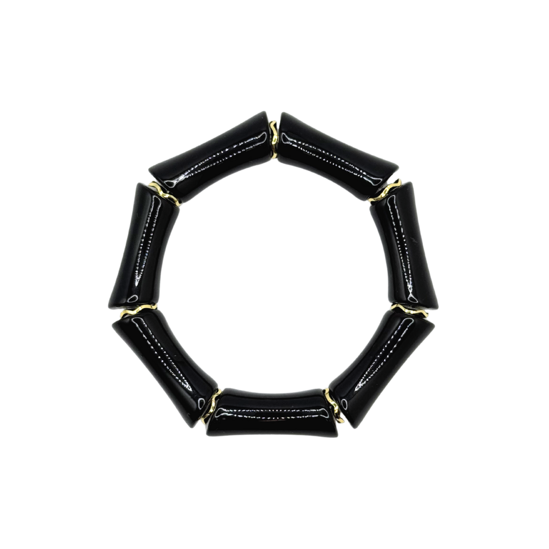 Black Acrylic Bamboo Bracelet with Gold Accents
