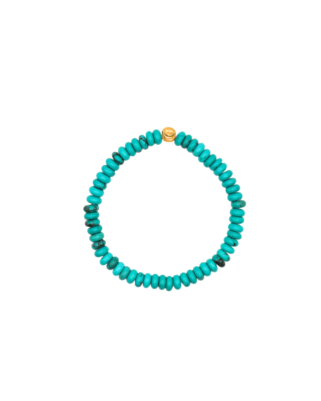 Turquoise beaded bracelet with a gold accent.