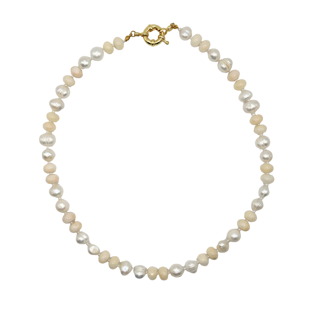 Bone White & Pearl Gemstone Necklace
