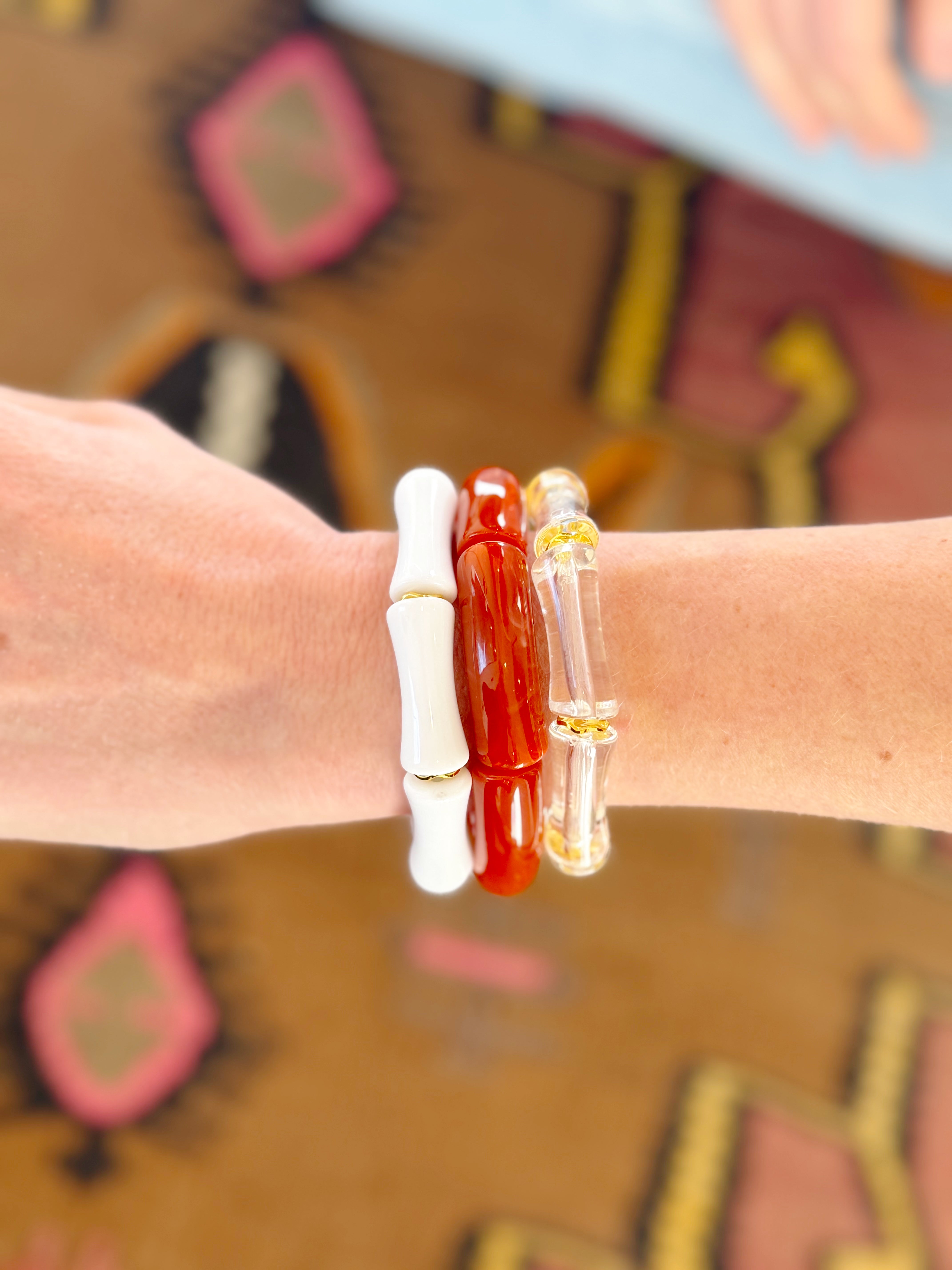 Burnt Orange & White School Spirit Bracelet Stack