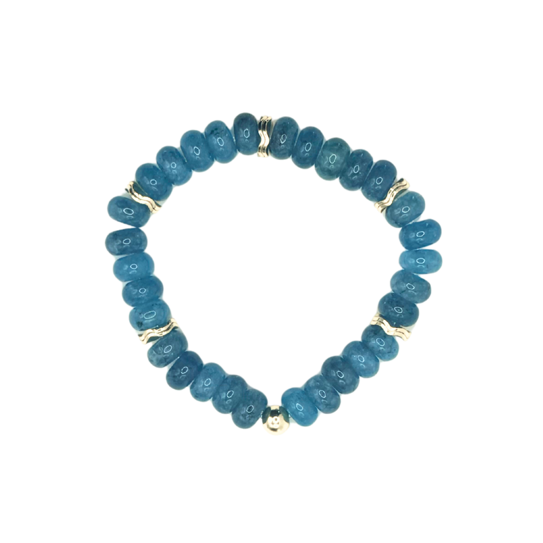 Cerulean Blue Gemstone Bracelet with Gold Accents