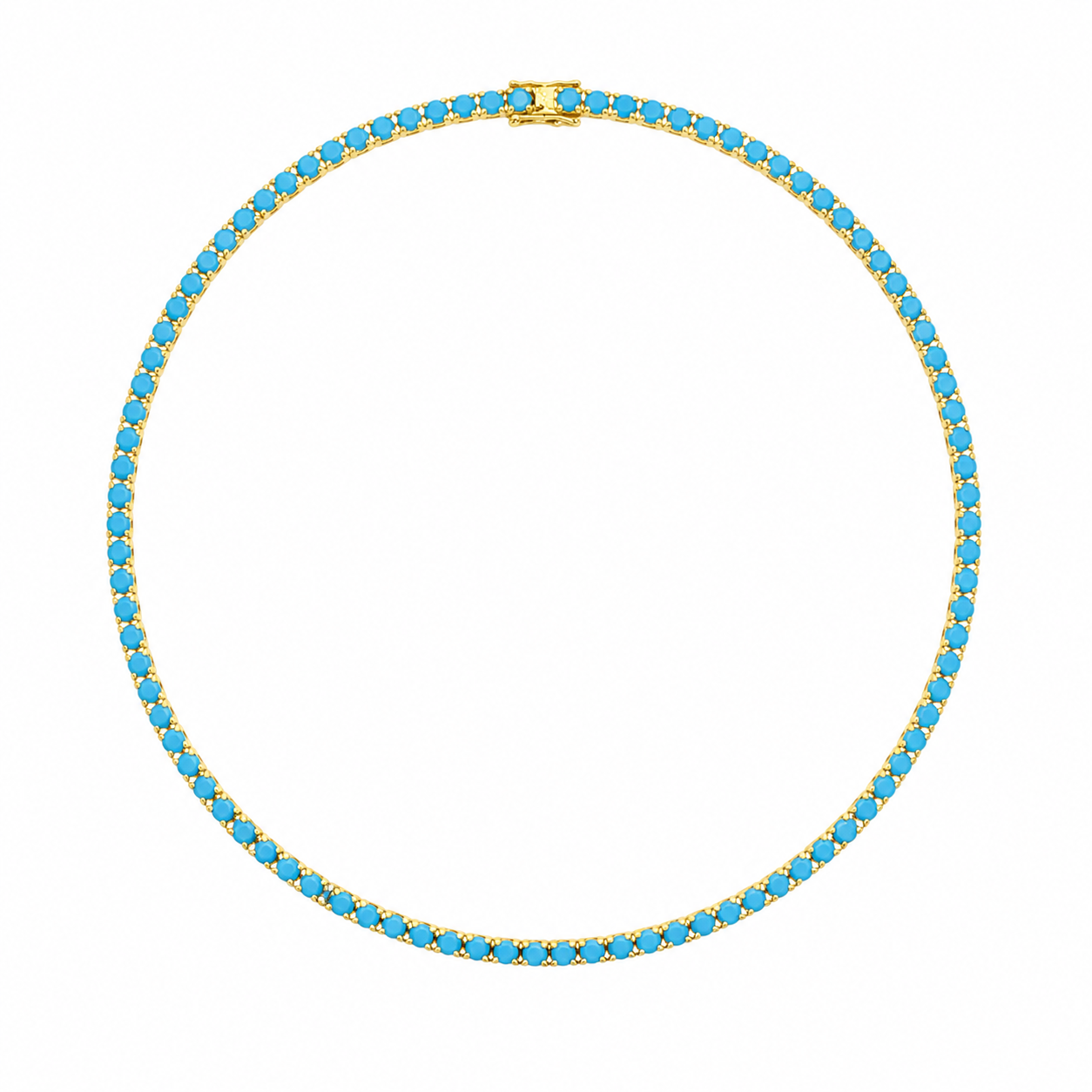 3mm Turquoise & 18K Gold Tennis Necklace