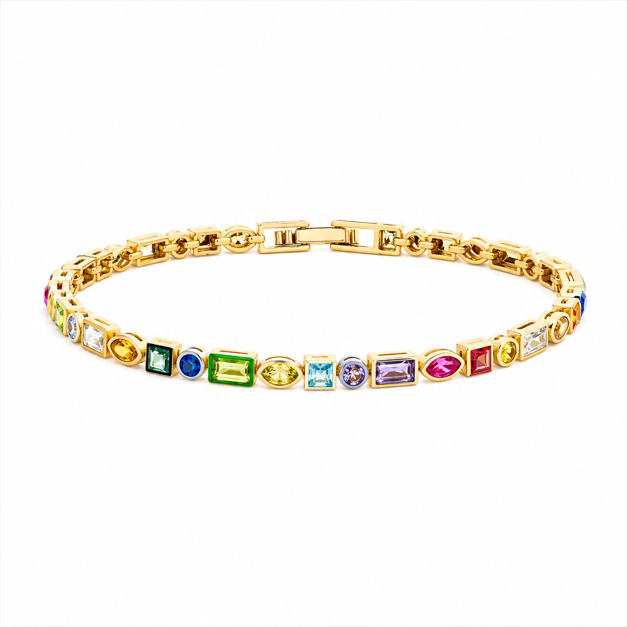 18K Gold Geometric Rainbow Multi Shape Tennis Bracelet