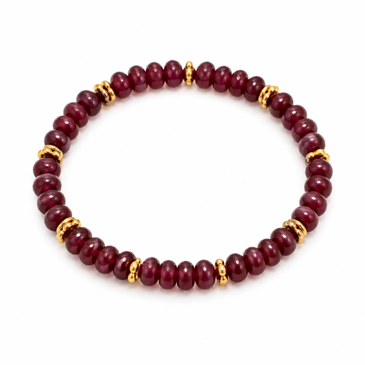 Maroon Gemstone Bracelet with Gold Accents