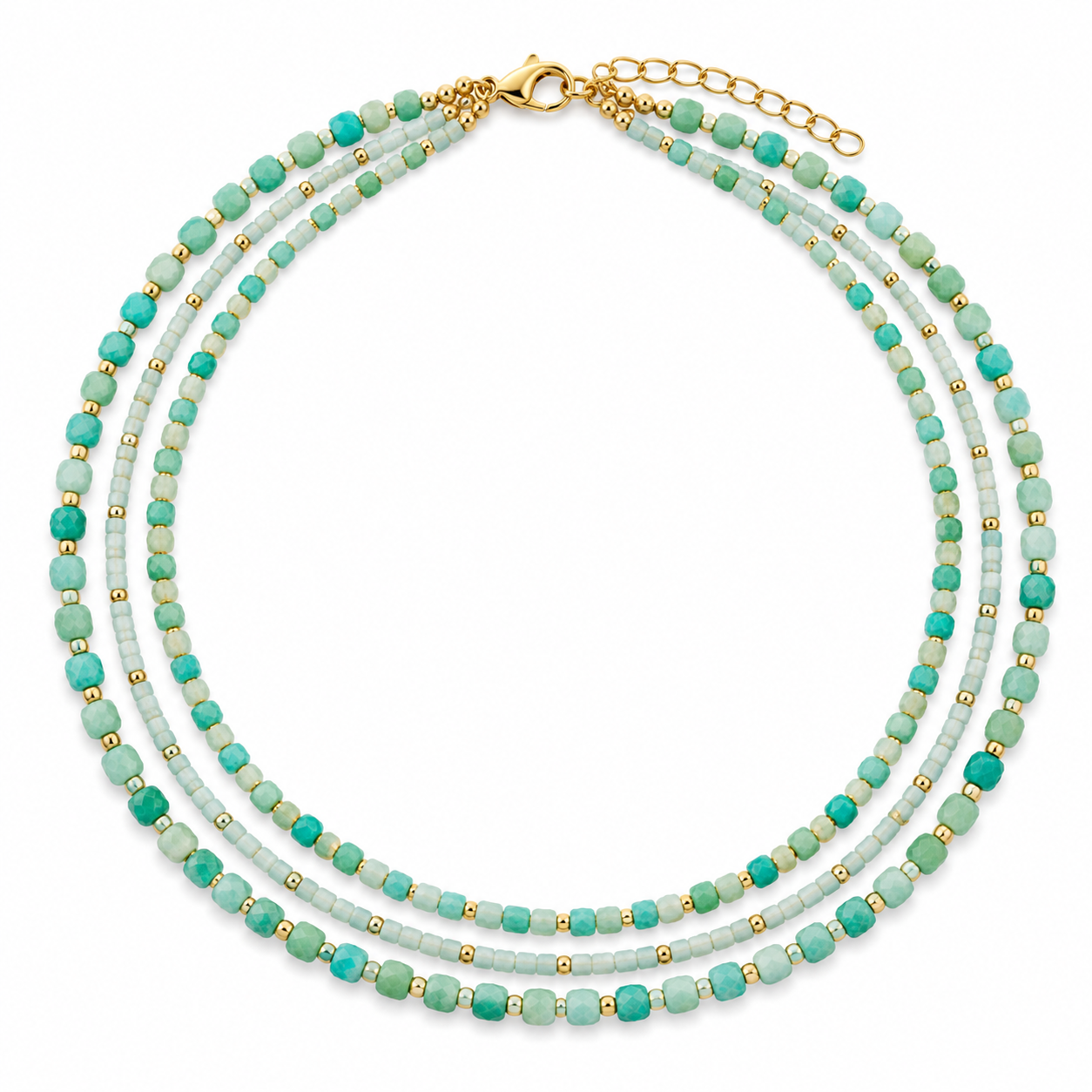 Amazonite Glow Triple Layered Necklace Set