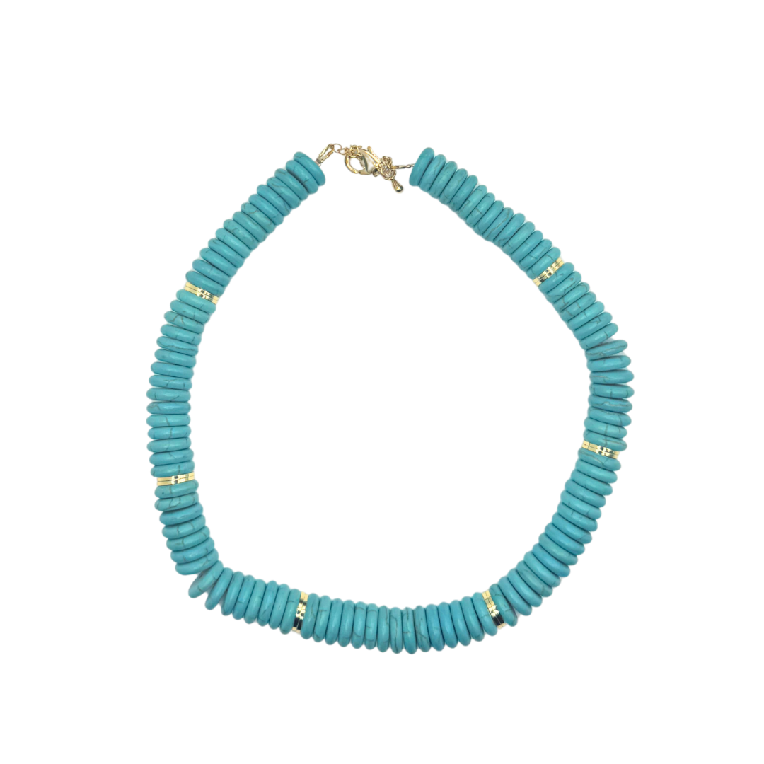 Chunky Turquoise Gemstone Necklace with Gold Accents