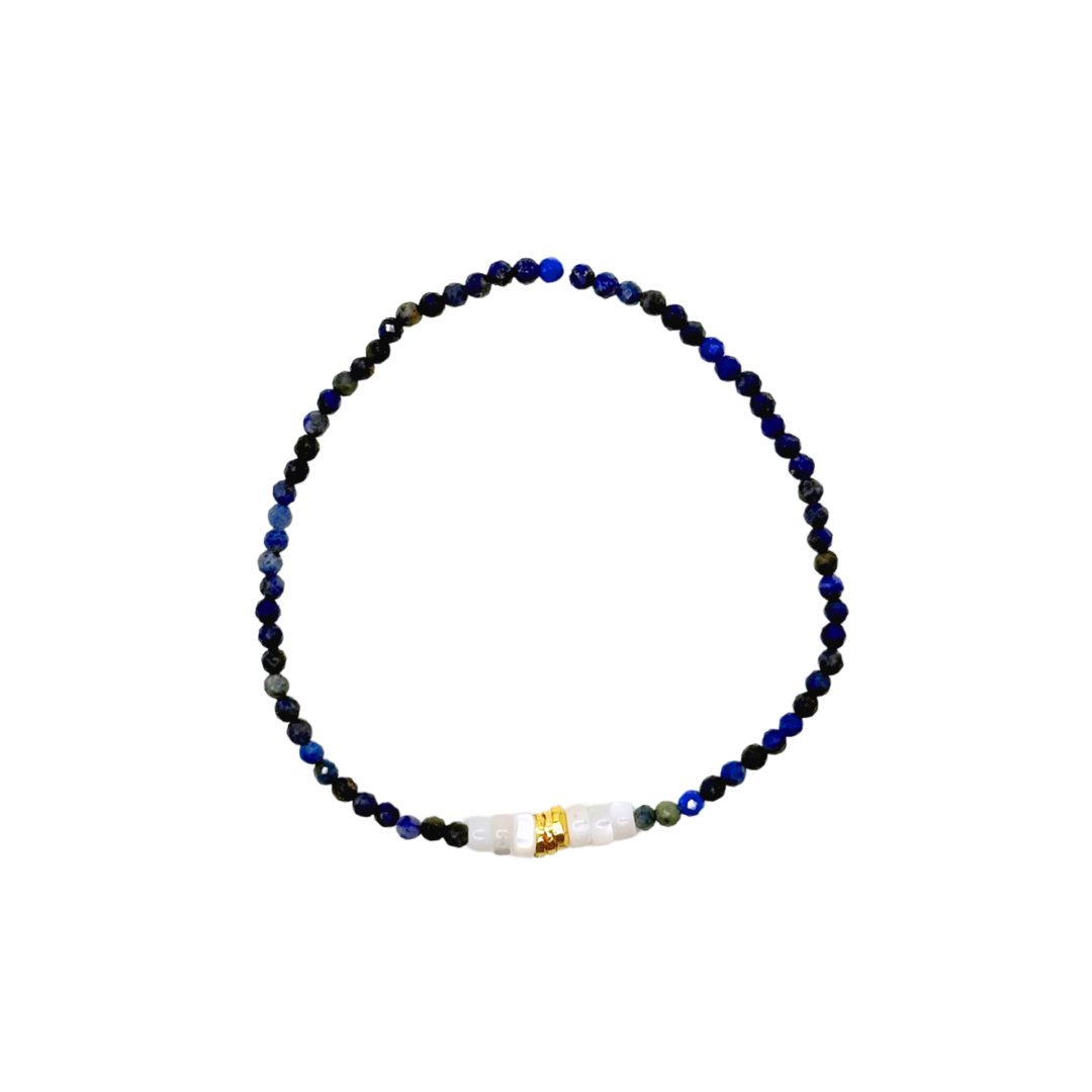 Dainty Midnight Blue Crystal Cut Bracelet with White & Gold Statement