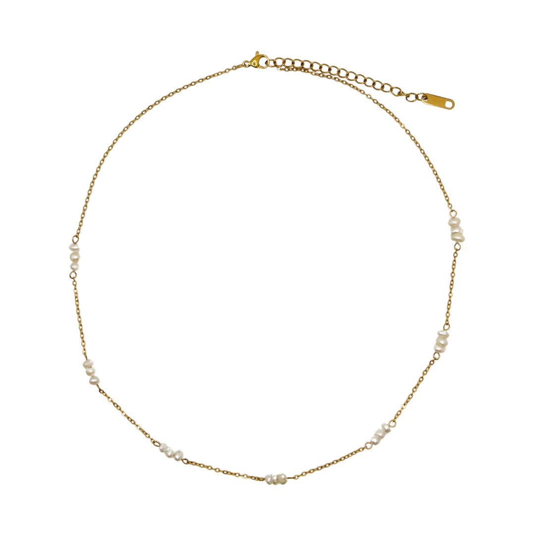 18K Gold & Dainty Pearl White Pebble Necklace
