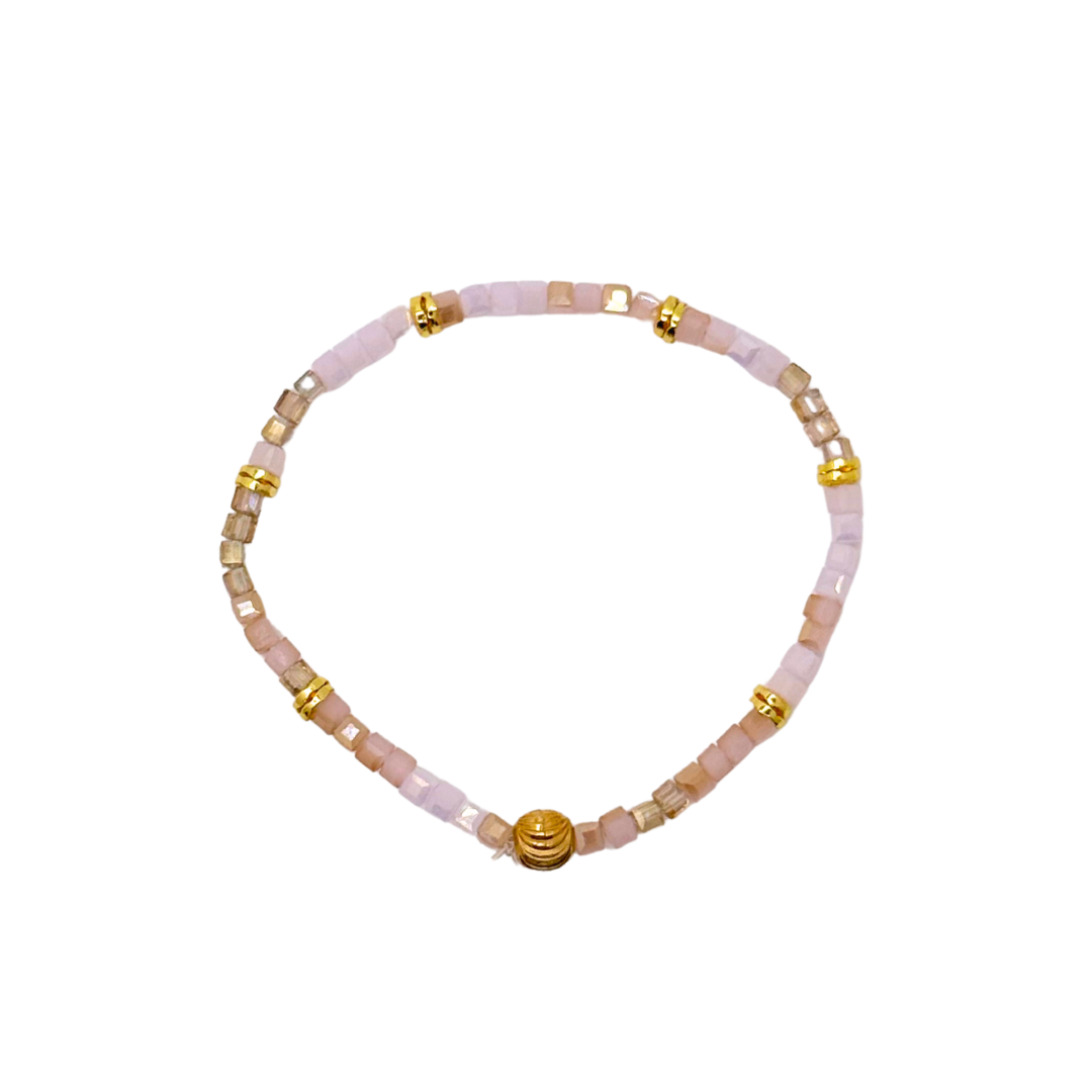 Dainty Pink Crystal Cut Bracelet with Gold Accents