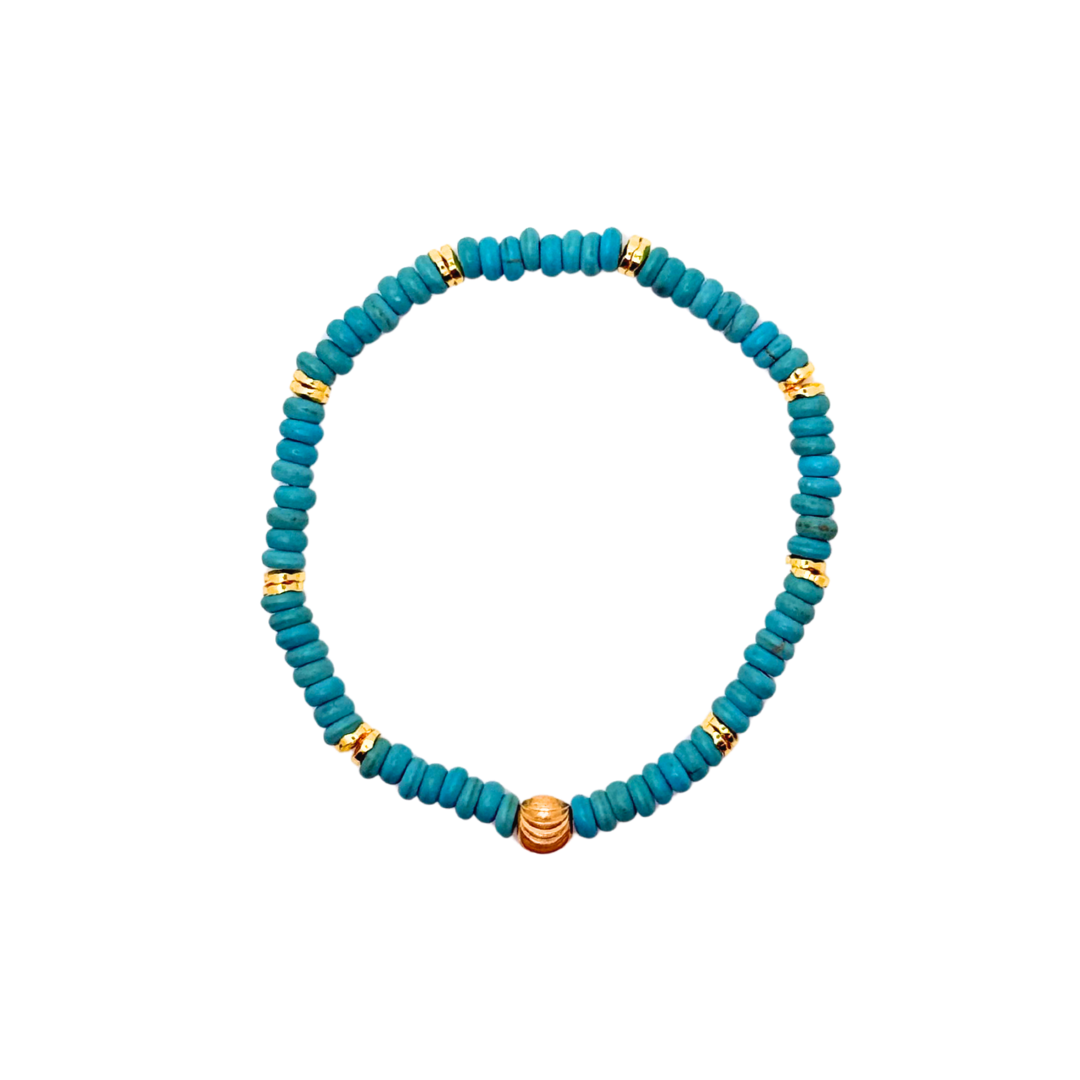 Dainty Turquoise Pebble Bracelet with Gold Accents