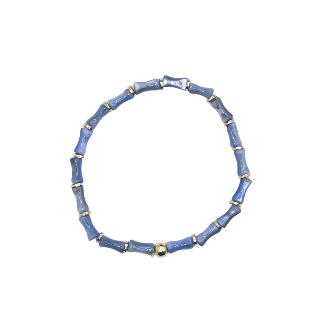 Dainty Blue Acrylic Bamboo Bracelet with Gold Accents
