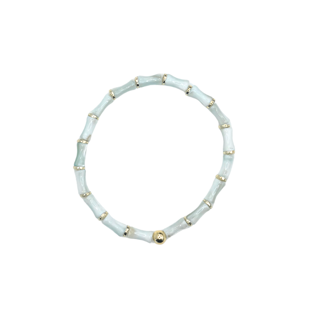 Dainty Cloud Blue Acrylic Bamboo Bracelet with Gold Accents