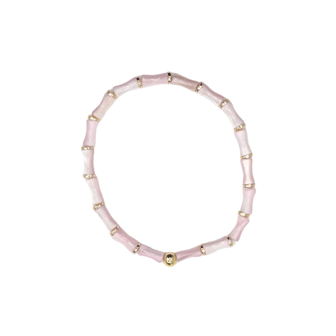 Dainty Pink Acrylic Bamboo Bracelet with Gold Accents