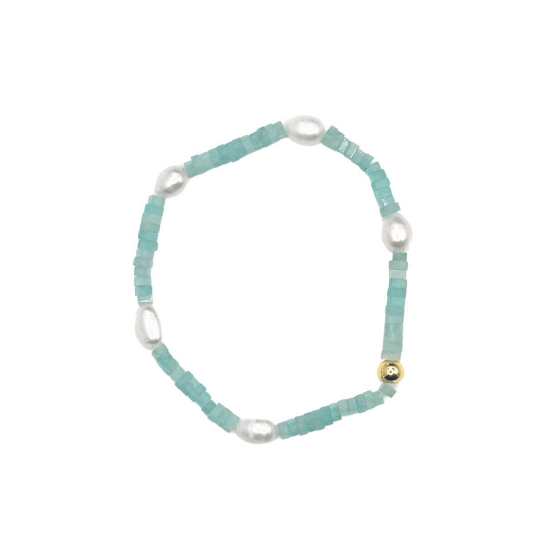 Dainty Turquoise Square Pebble Bracelet with Pearl Accents