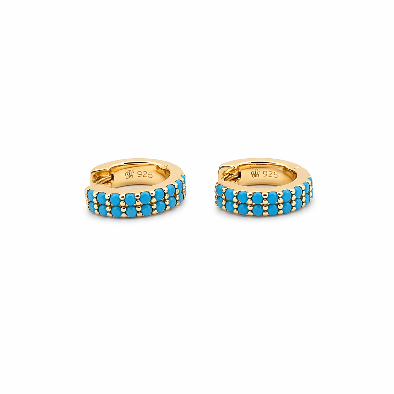18K Gold and 925 Silver Turquoise Waterproof Huggie Earrings