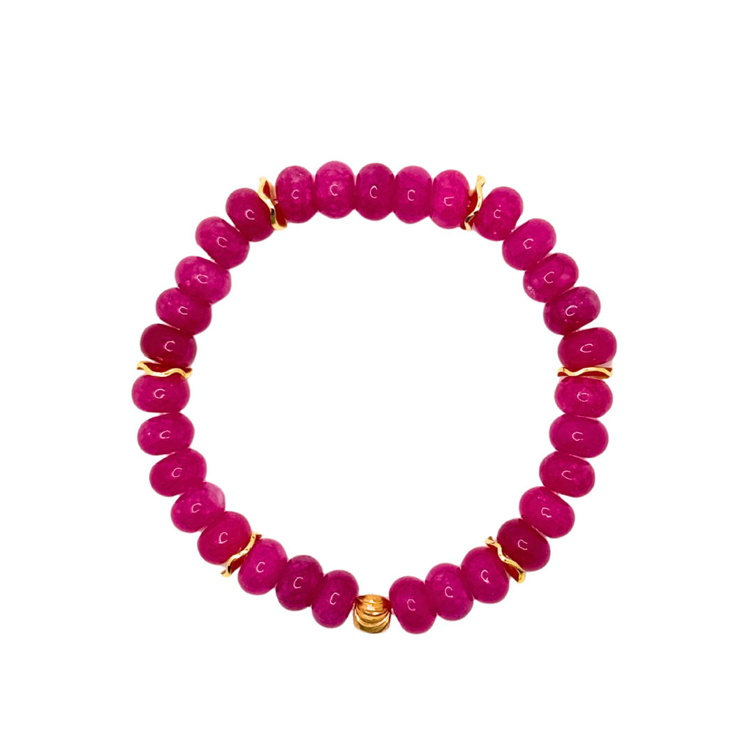 Fuchsia Gemstone Bracelet with Gold Accents