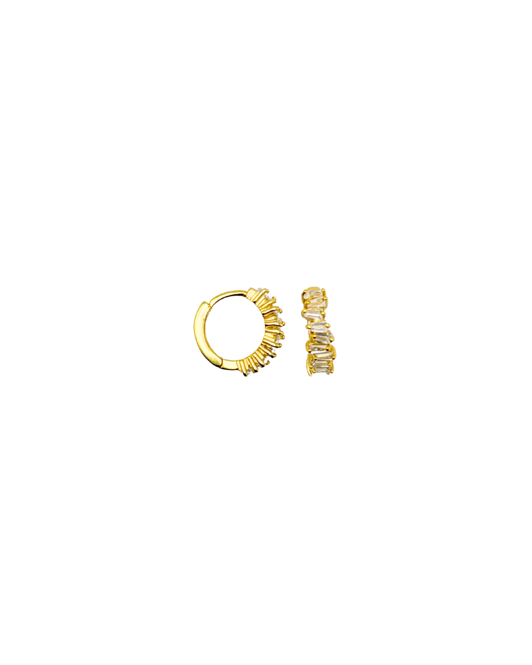 Gold hoop earrings on a white background