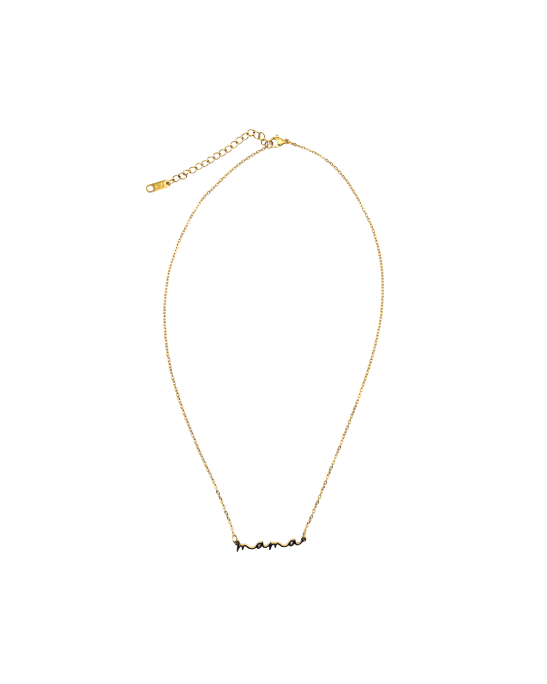 Gold necklace with a small pendant on a white background