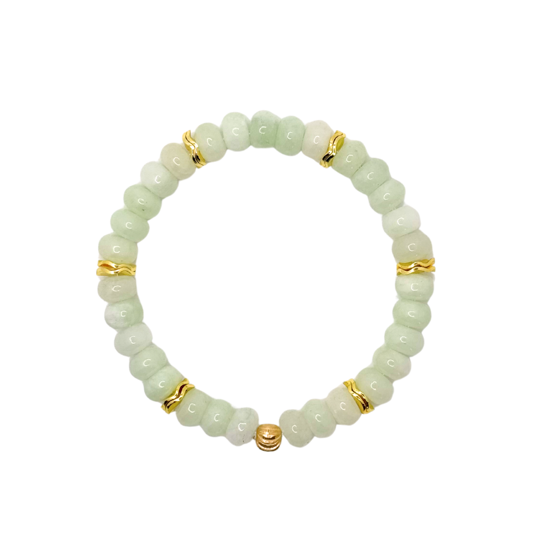 Green Chalcedony Gemstone Bracelet with Gold Accents