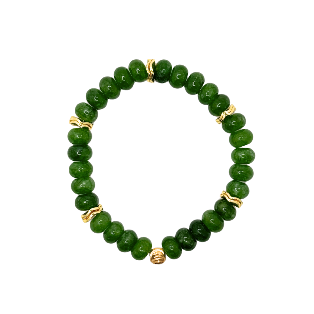 Green Gemstone Bracelet with Gold Accents